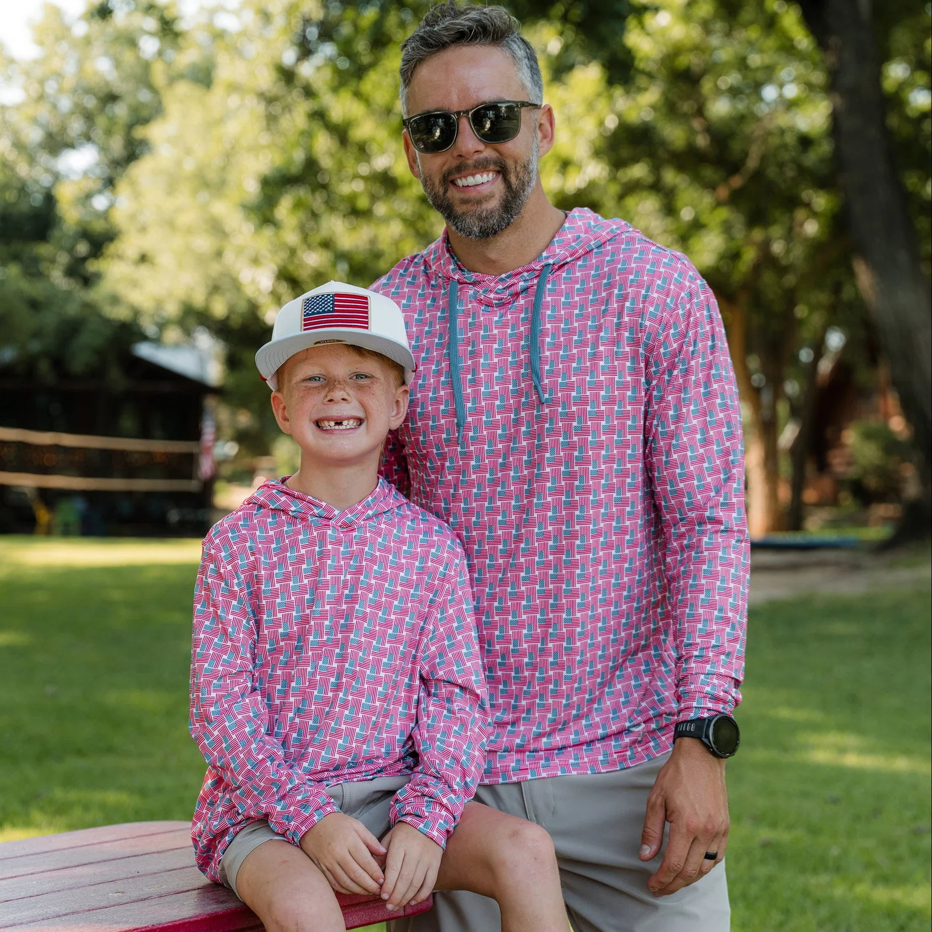 Father and Son Bundle - Performance Hoodie - American Flag Print