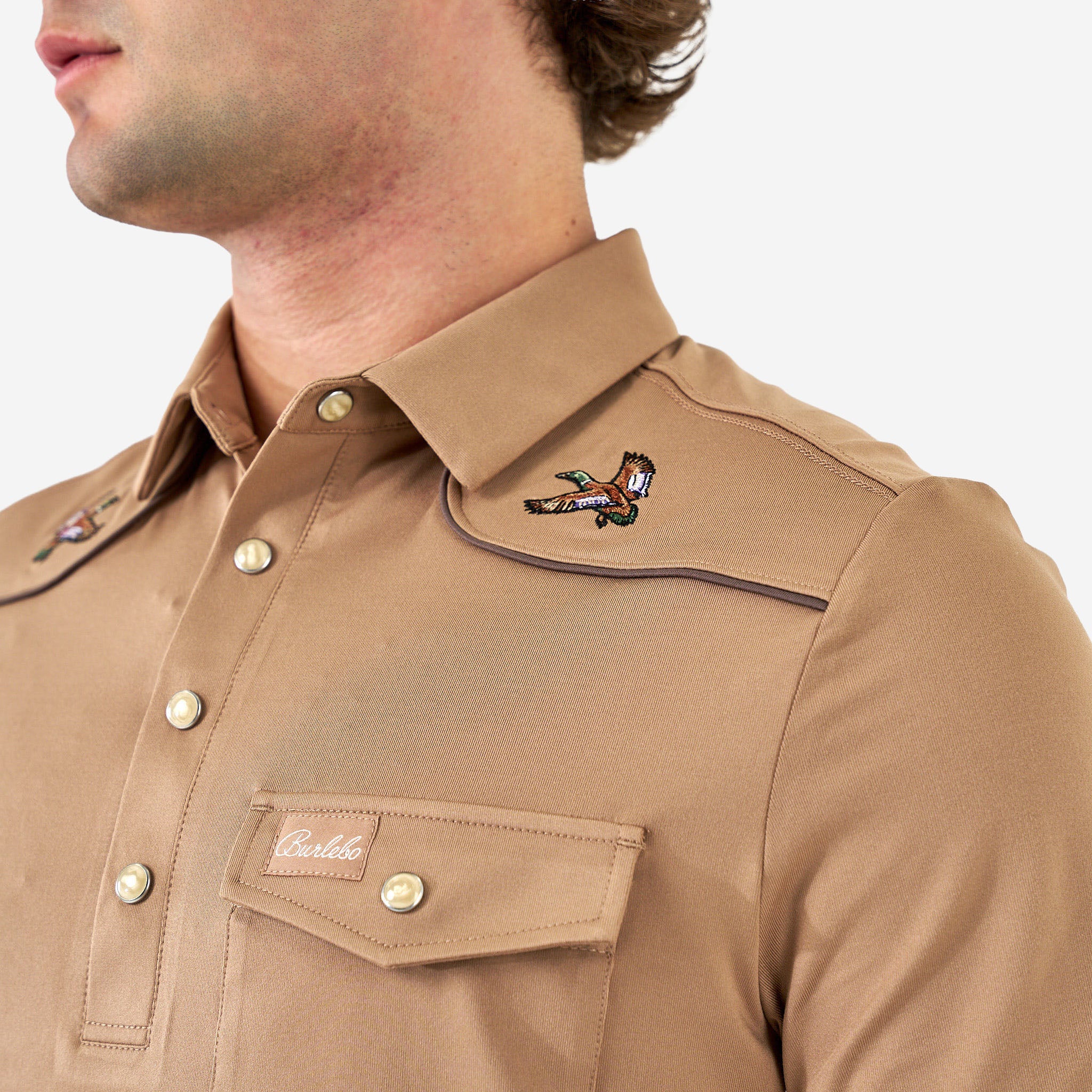 Pearl Snap Performance Polo - Mallards - Khaki - Image 3