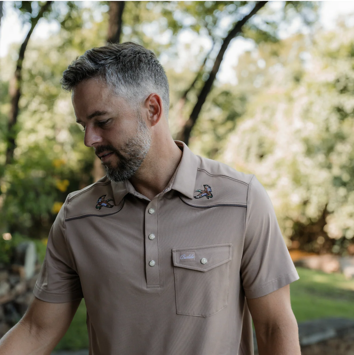 Pearl Snap Performance Polo - Mallards - Khaki - Image 6