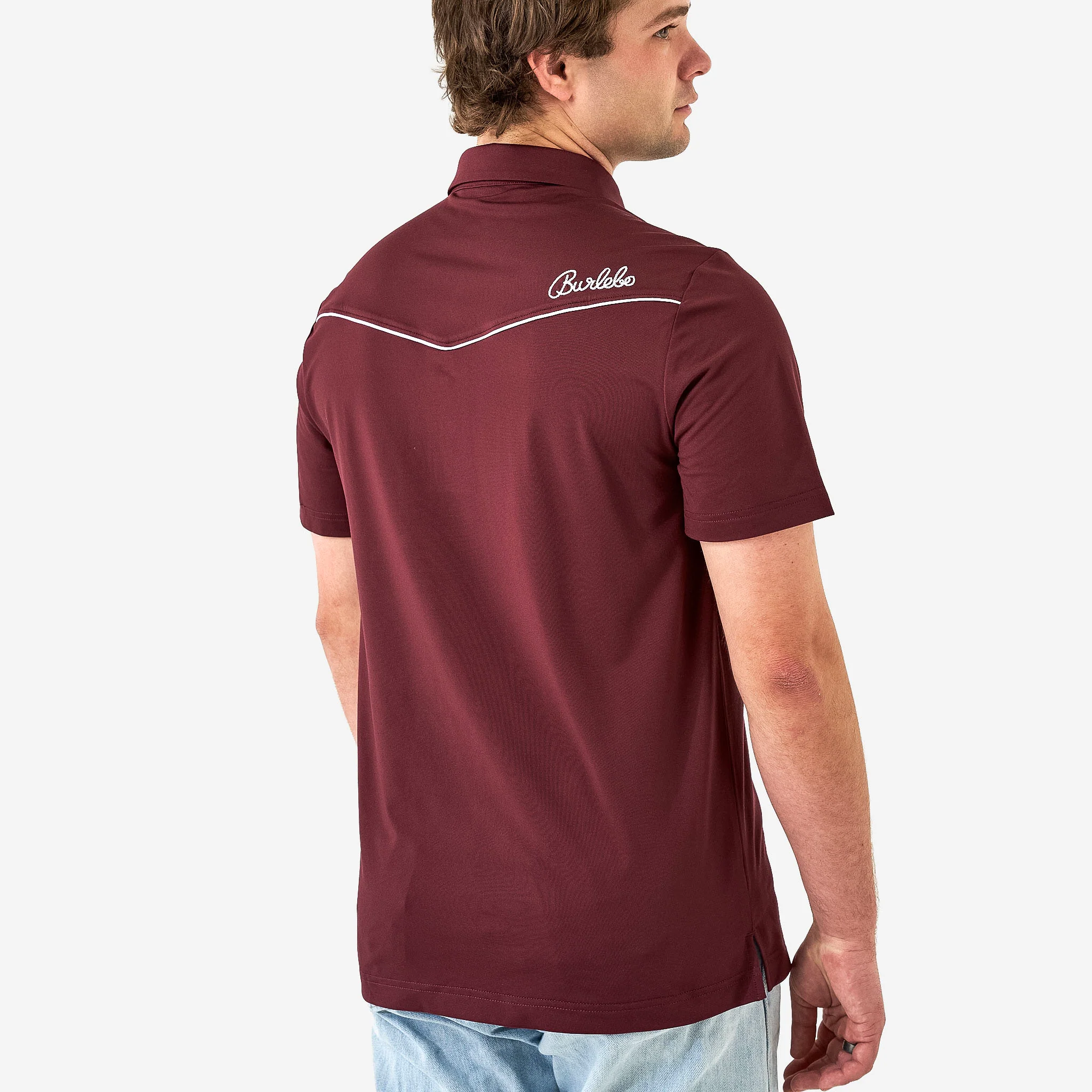 Pearl Snap Performance Polo - Maroon - Image 5