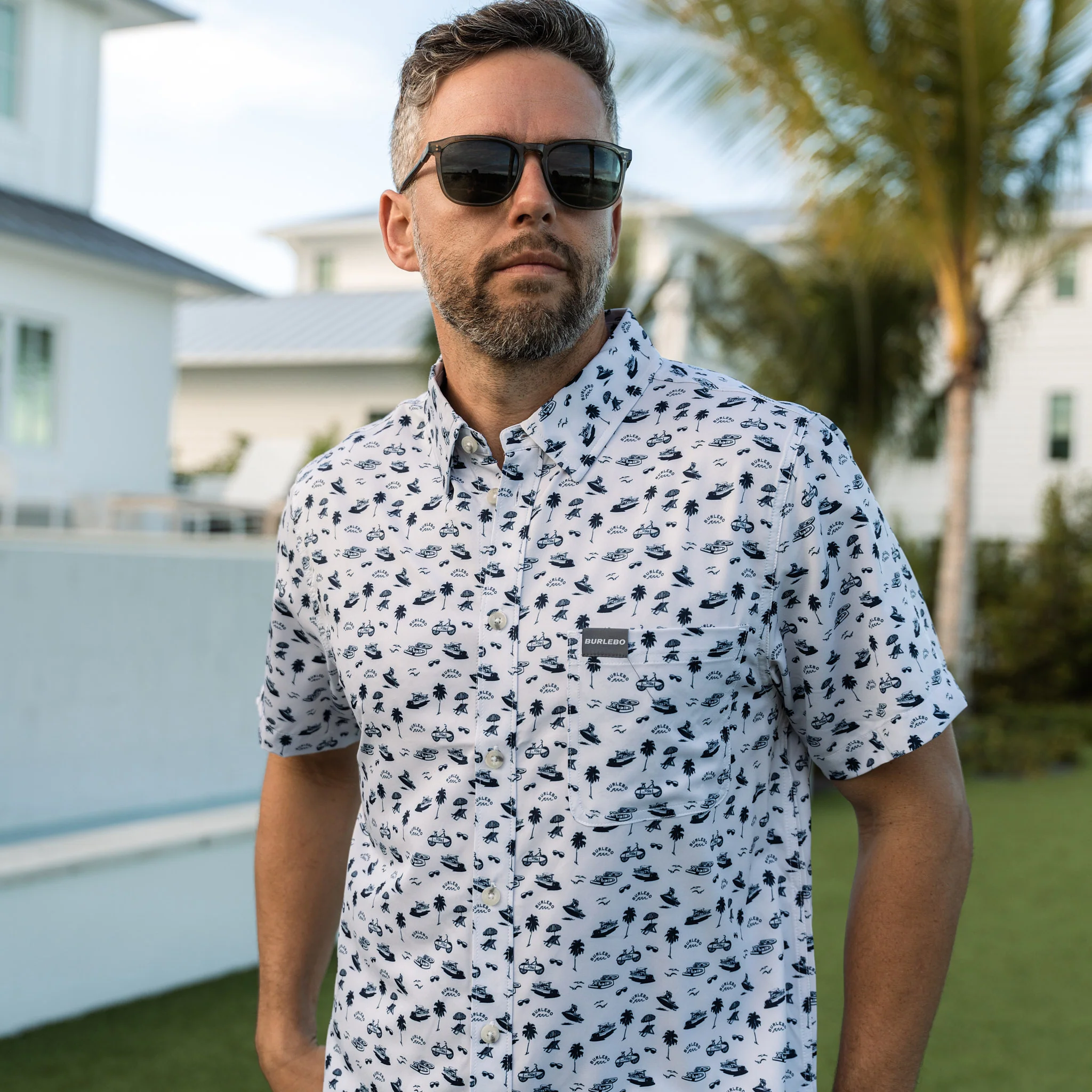 Performance Button Up - On The Water - Cream/Navy - Image 2