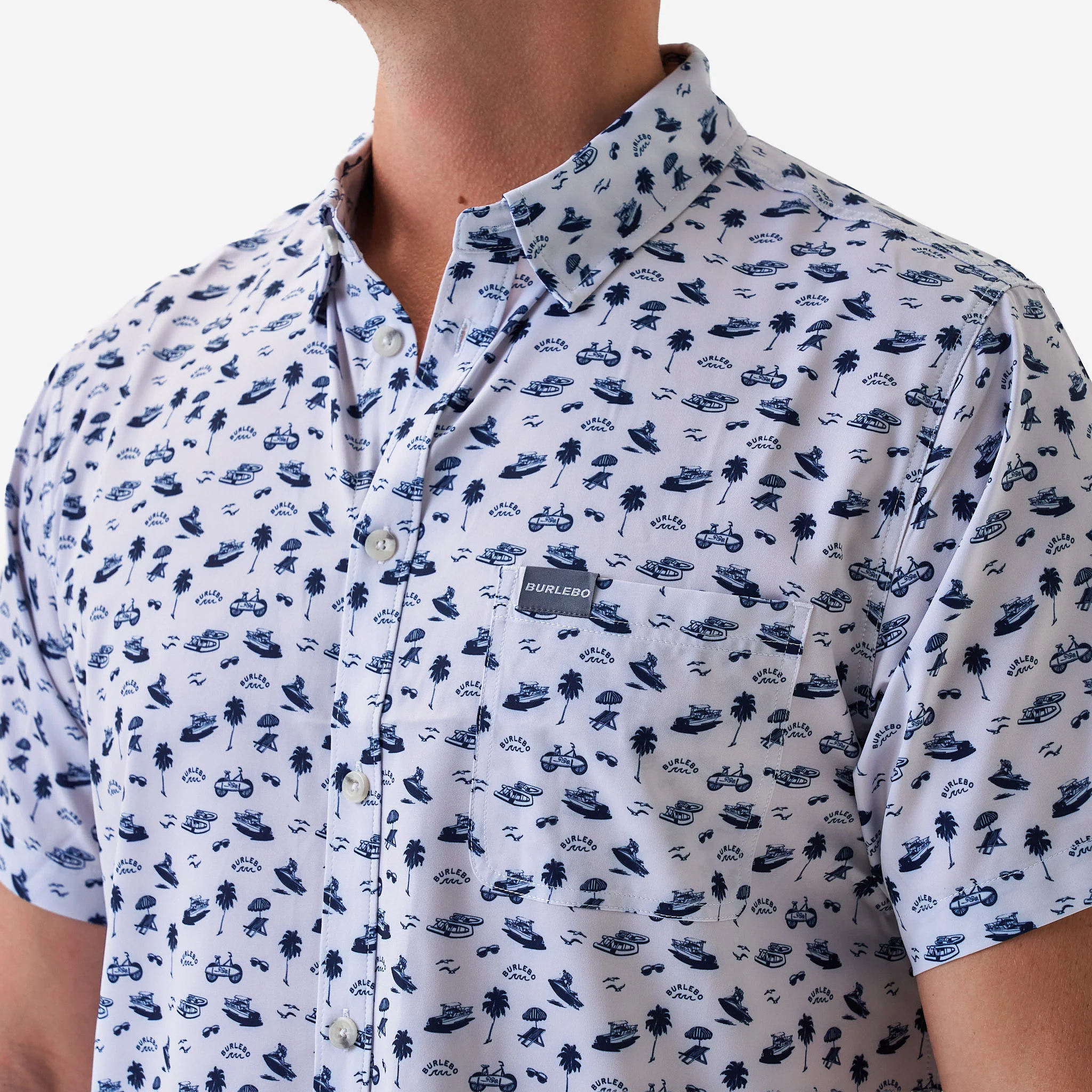 Performance Button Up - On The Water - Cream/Navy - Image 3