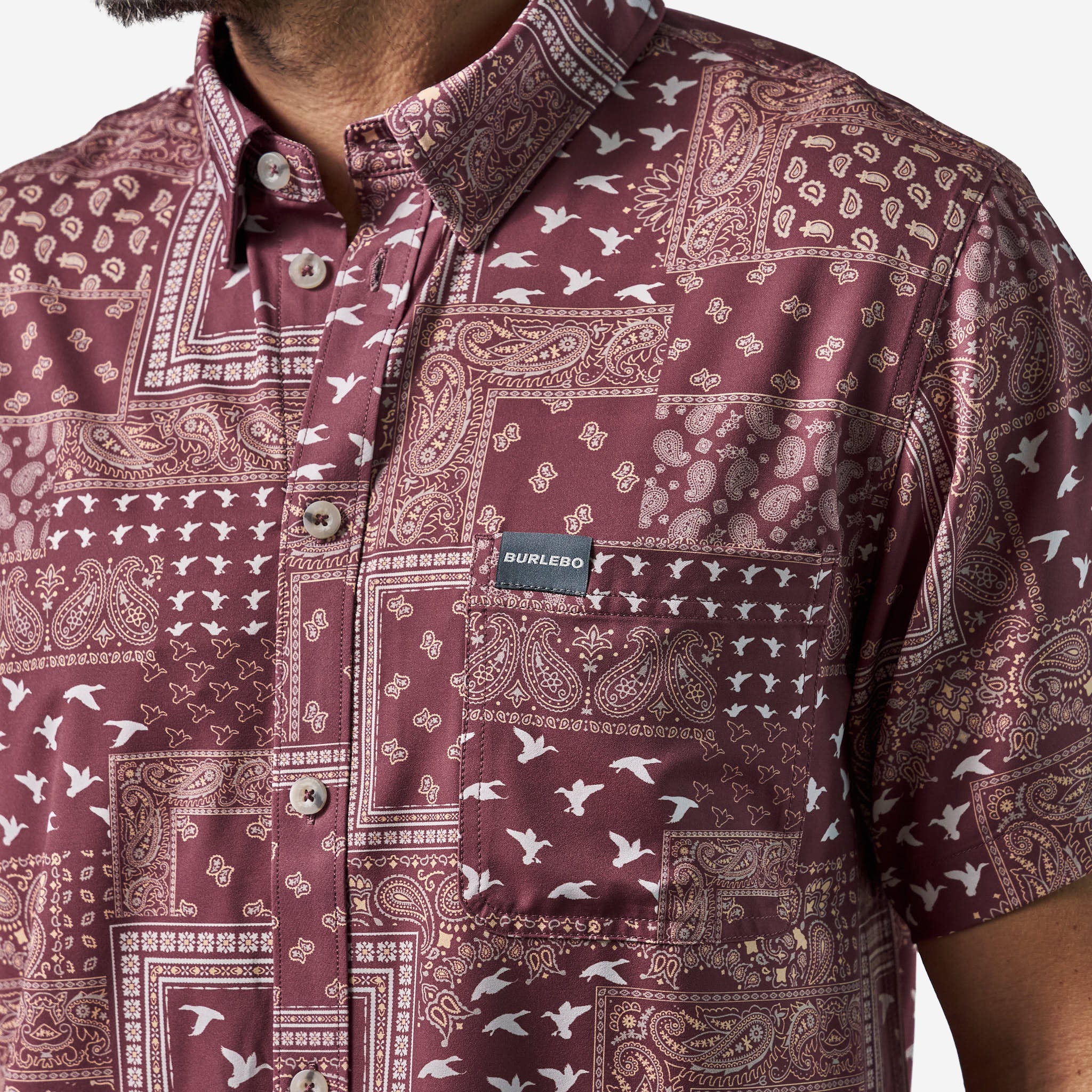 Performance Button Up - Paisley Duck - Maroon - Image 3