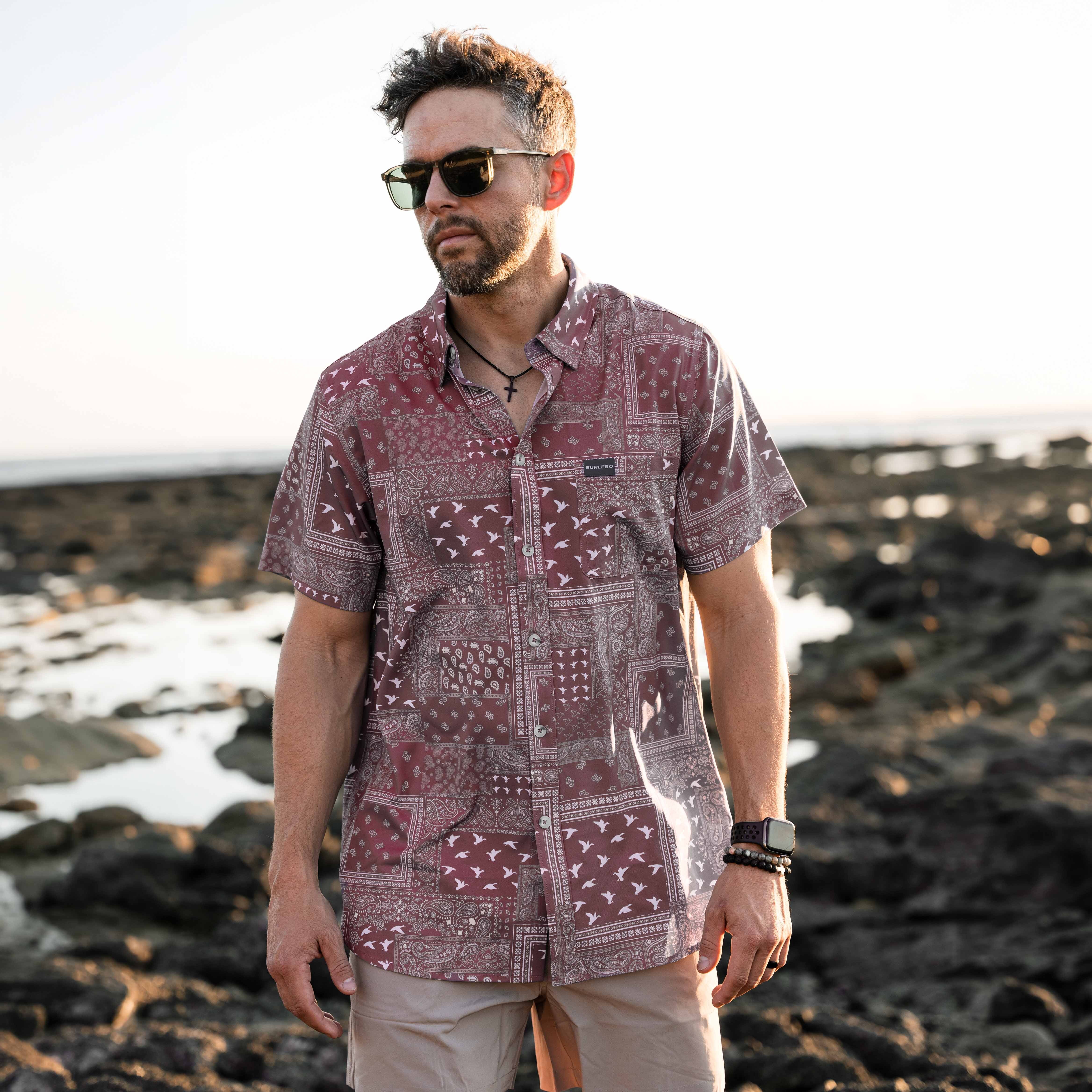 Performance Button Up - Paisley Duck - Maroon - Image 4