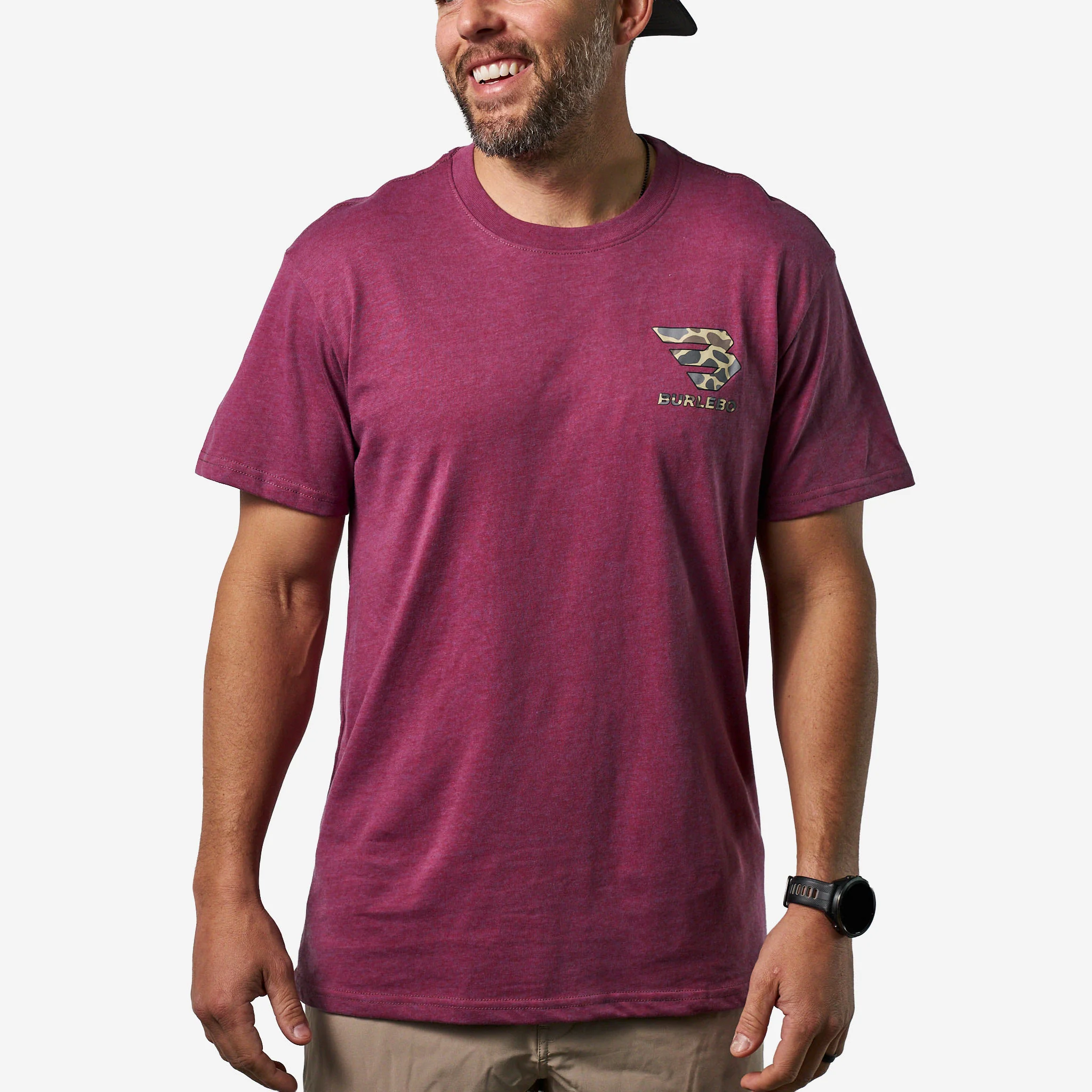 Short Sleeve Tee - Flying B Classic Deer Camo - Heather Wine - Image 5