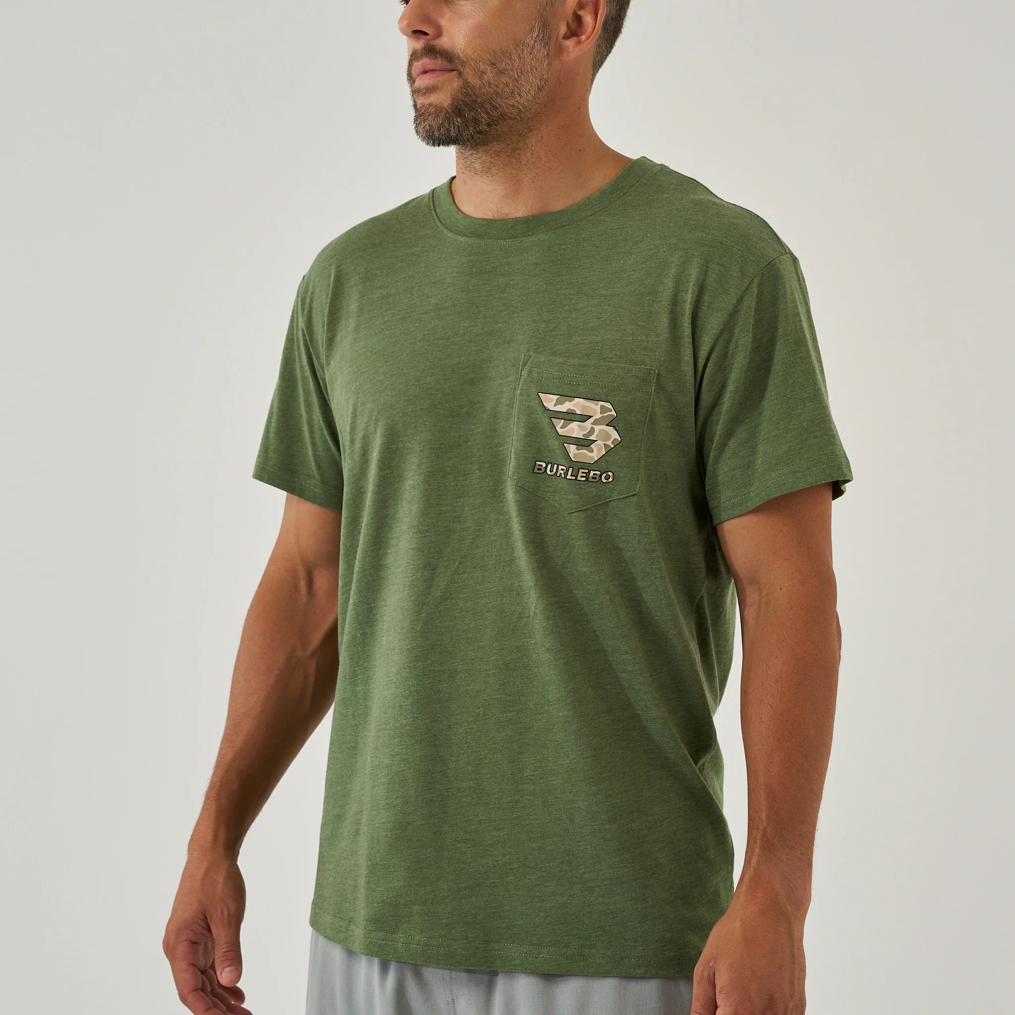 Short Sleeve Tee - Mallard Camo Dog - Heather Olive - Image 4