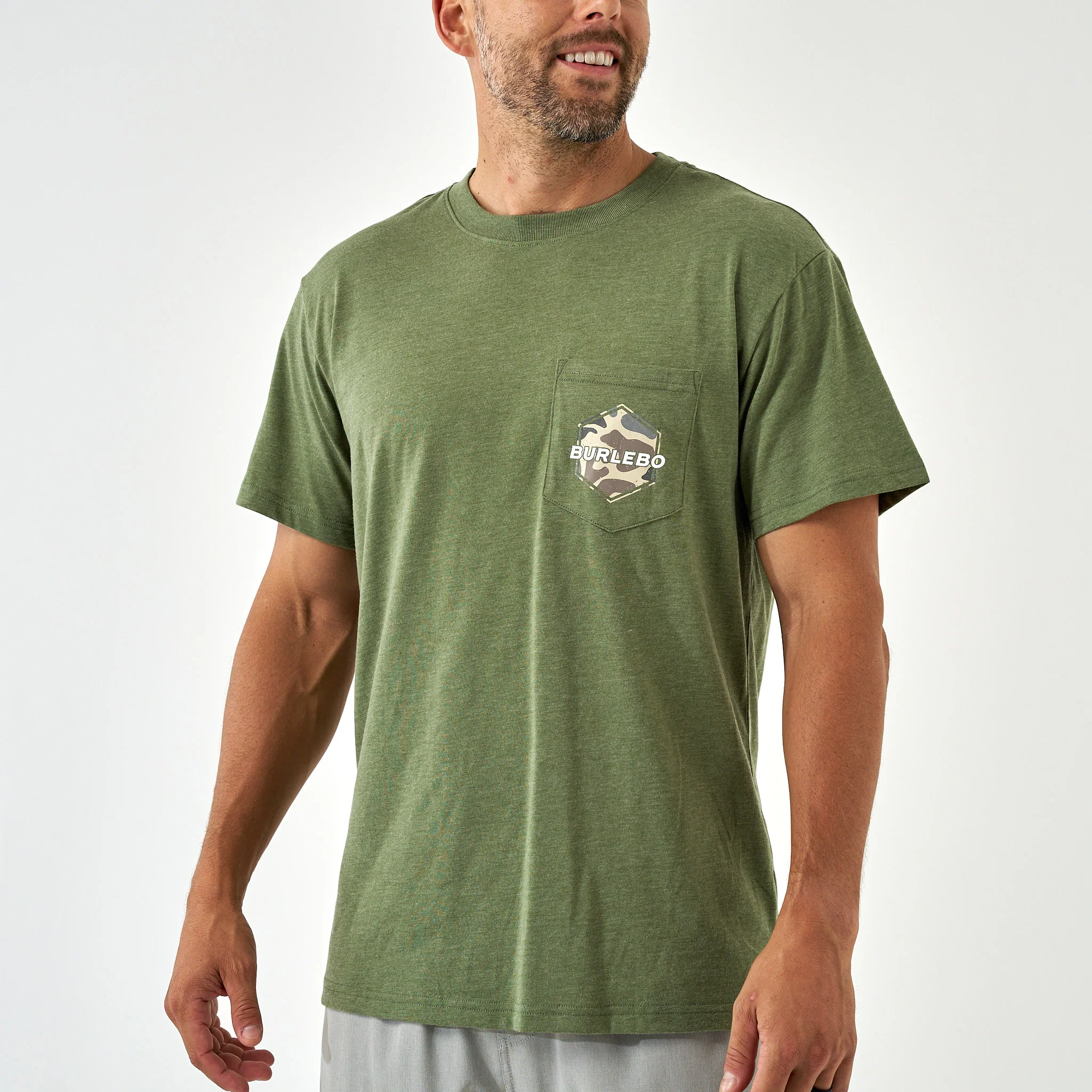 Short Sleeve Tee - Rad Dad Deer Camo - Heather Olive - Image 3