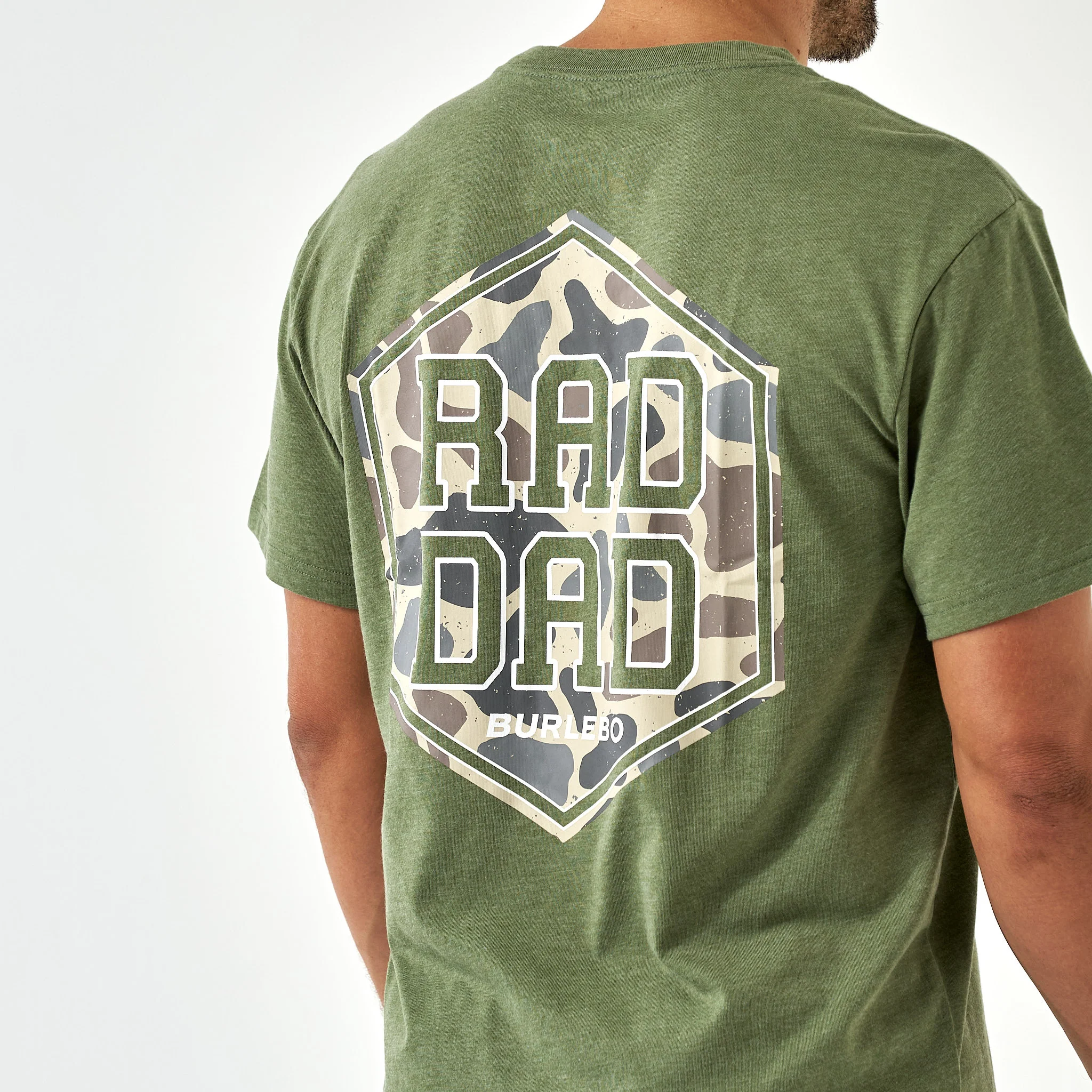 Short Sleeve Tee - Rad Dad Deer Camo - Heather Olive - Image 4