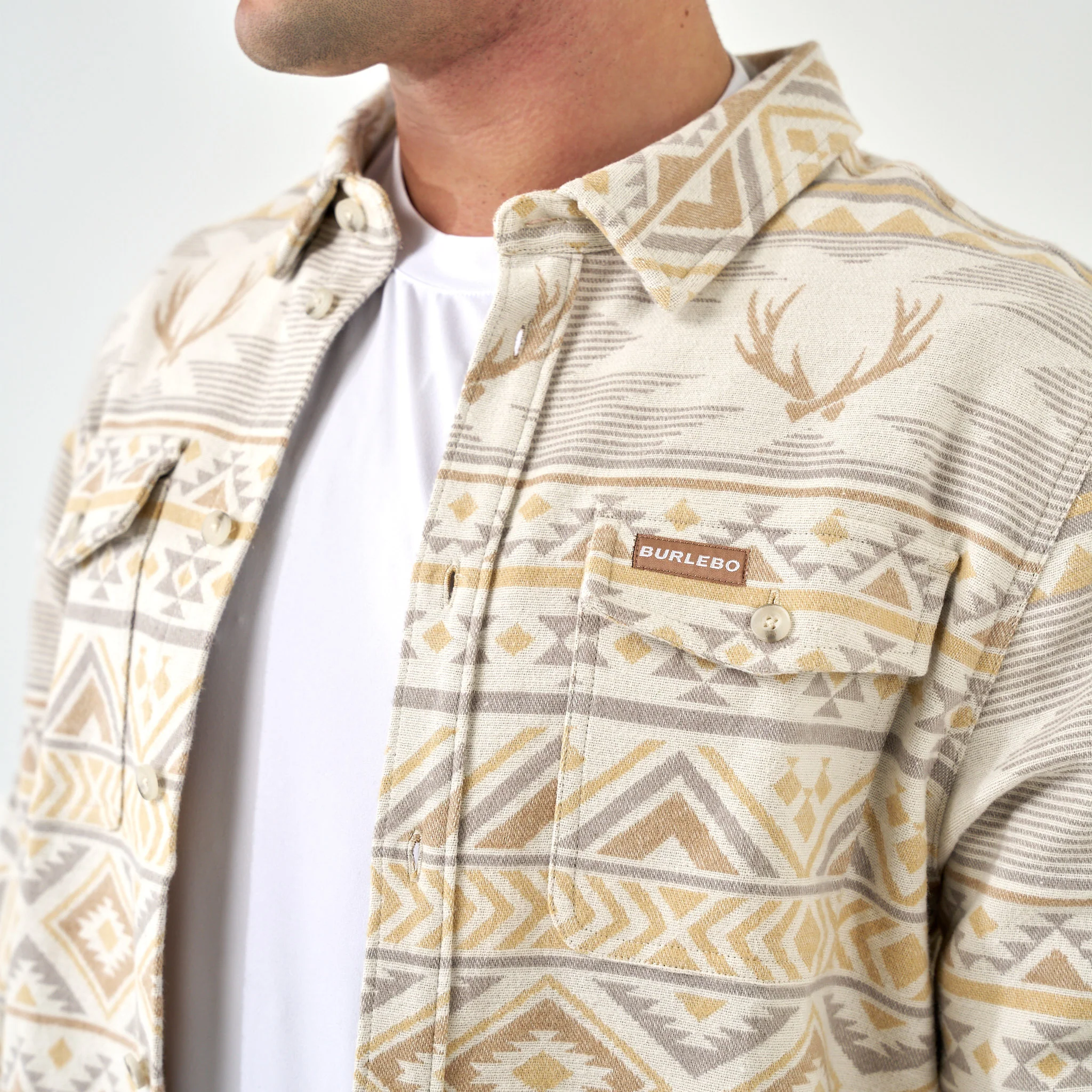 Vintage Heavyweight Flannel - Whitetail Aztec - Cream - Image 3