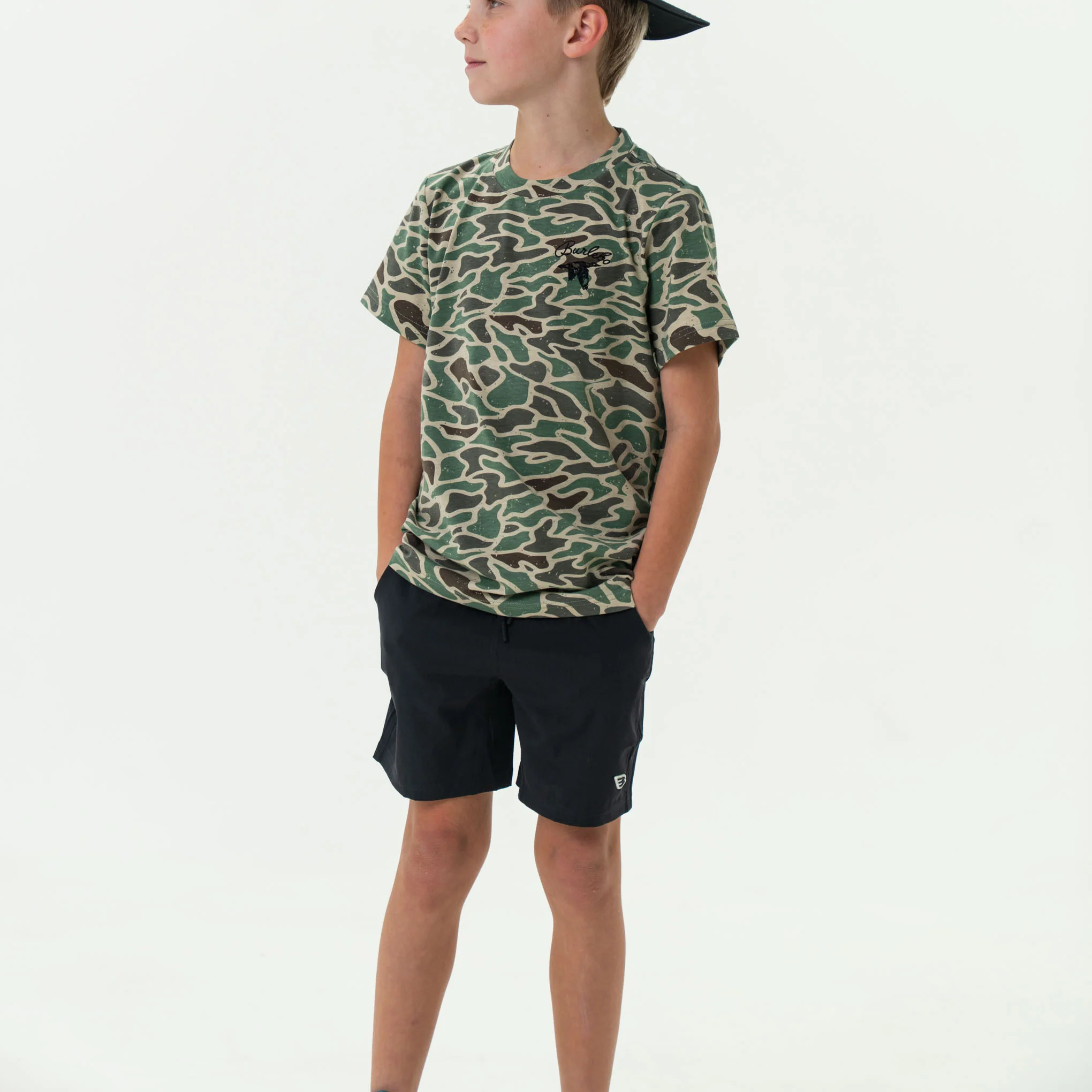 Youth Athletic Short - Heather Black - Retro Duck Camo Liner - Image 3