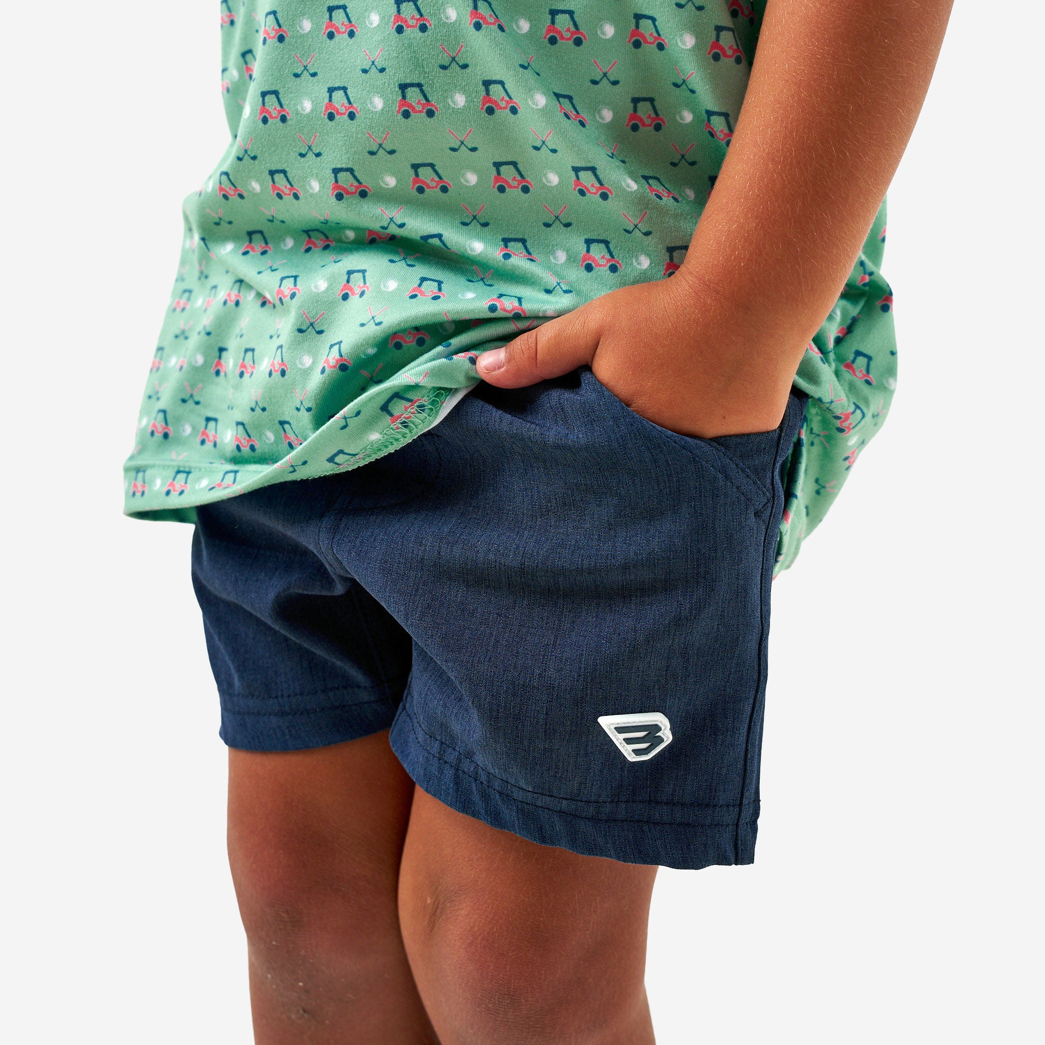Youth Athletic Short - Heather Navy - American Flag Liner - Image 5