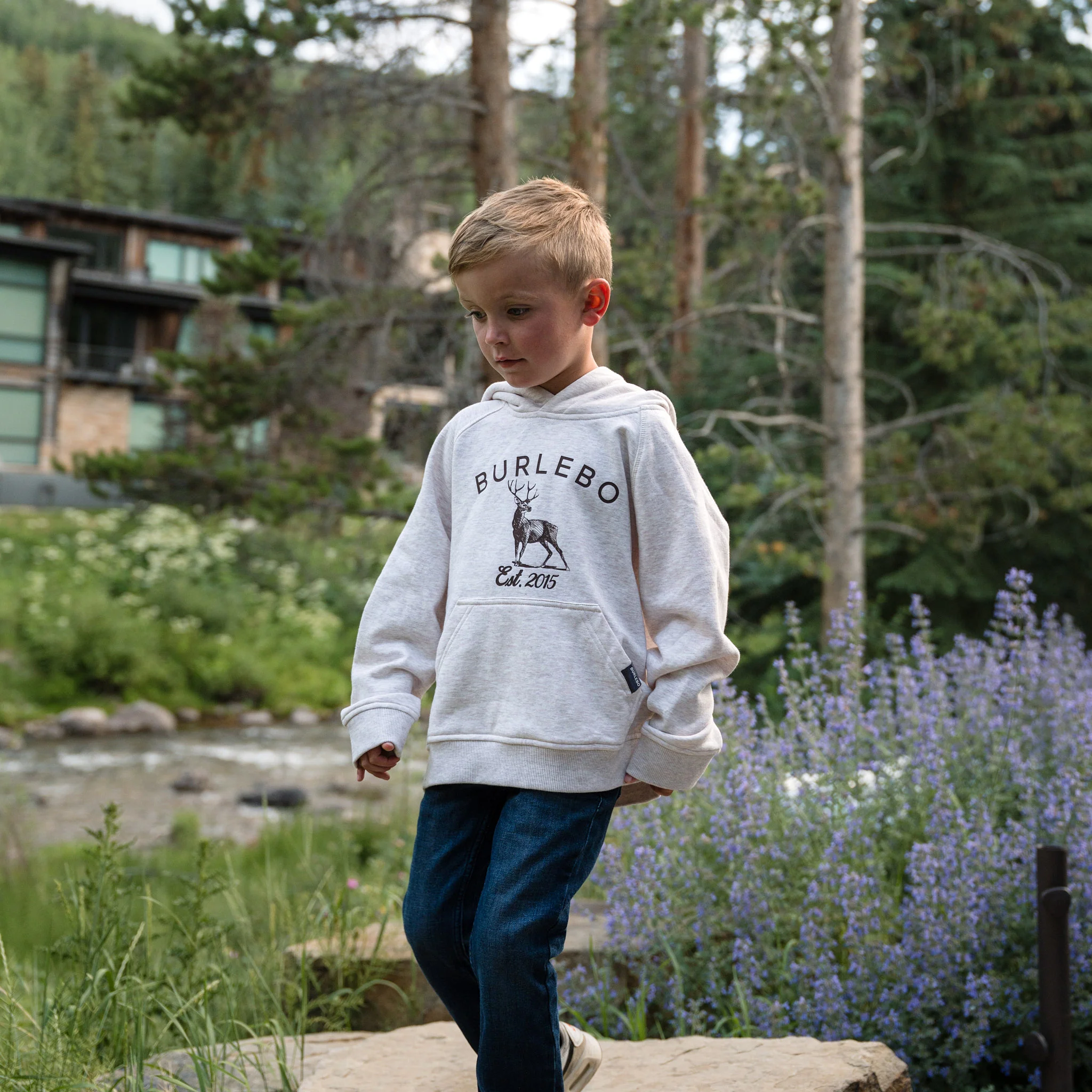 Youth Fleece Hoodie - Whitetail Deer - Heather Oatmeal - Image 2