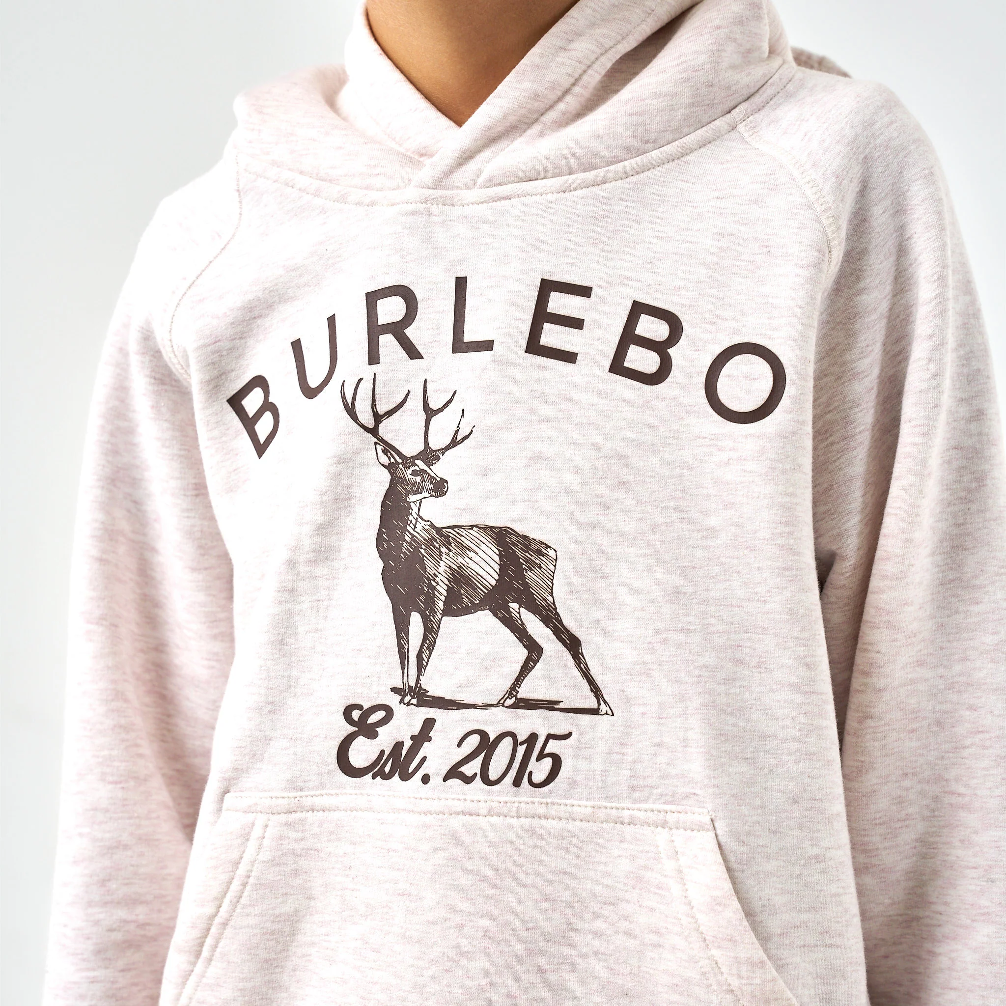 Youth Fleece Hoodie - Whitetail Deer - Heather Oatmeal - Image 3