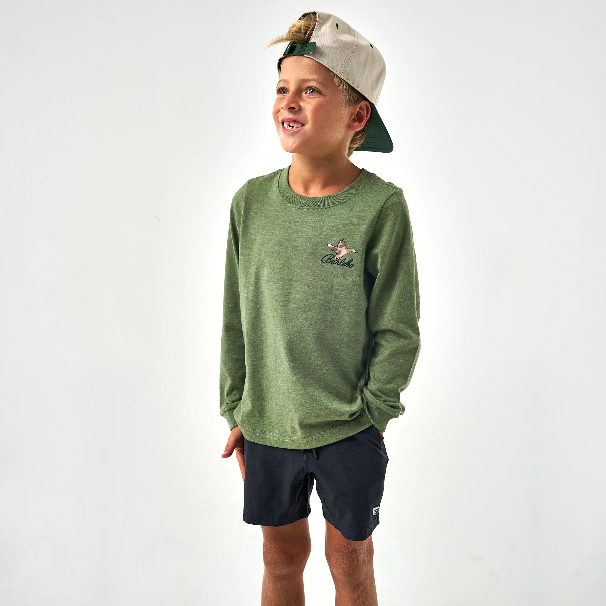 Youth Long Sleeve Tee - Ducks Flying In - Heather Olive - Image 3