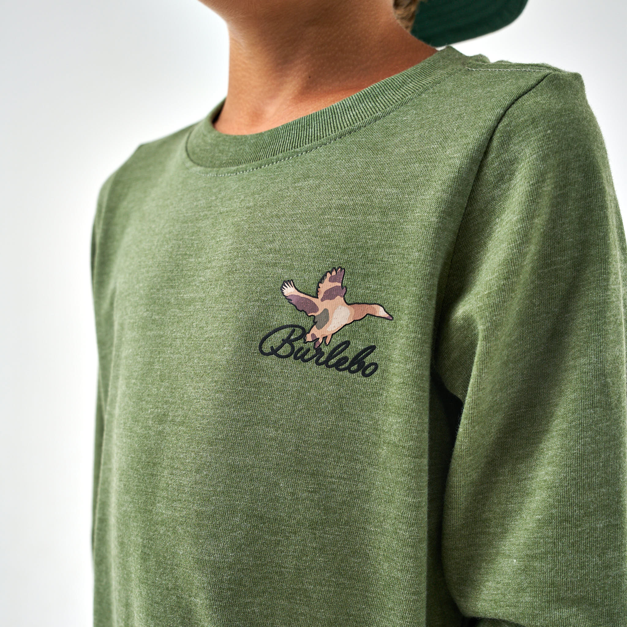 Youth Long Sleeve Tee - Ducks Flying In - Heather Olive - Image 4