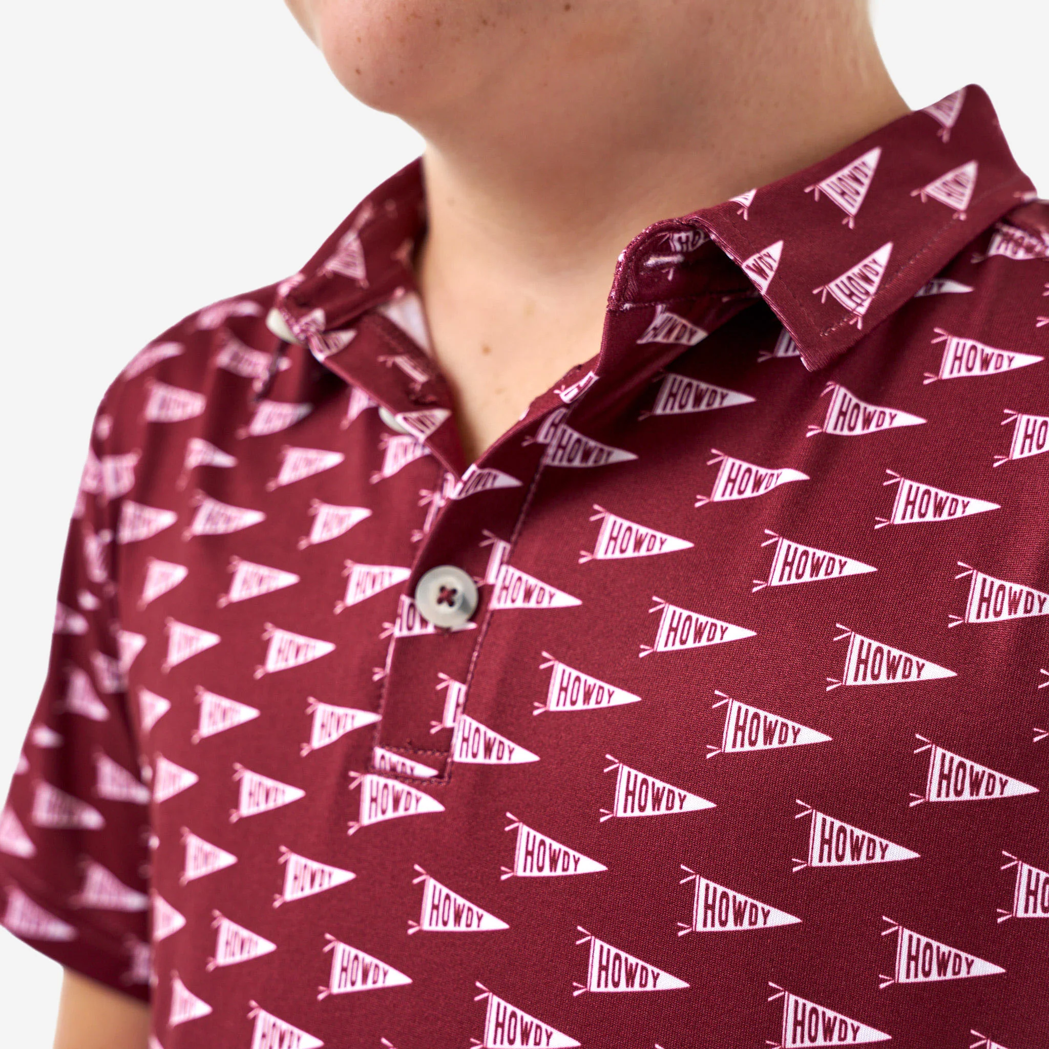 Youth Performance Polo - Howdy Pennants - Maroon - Image 3