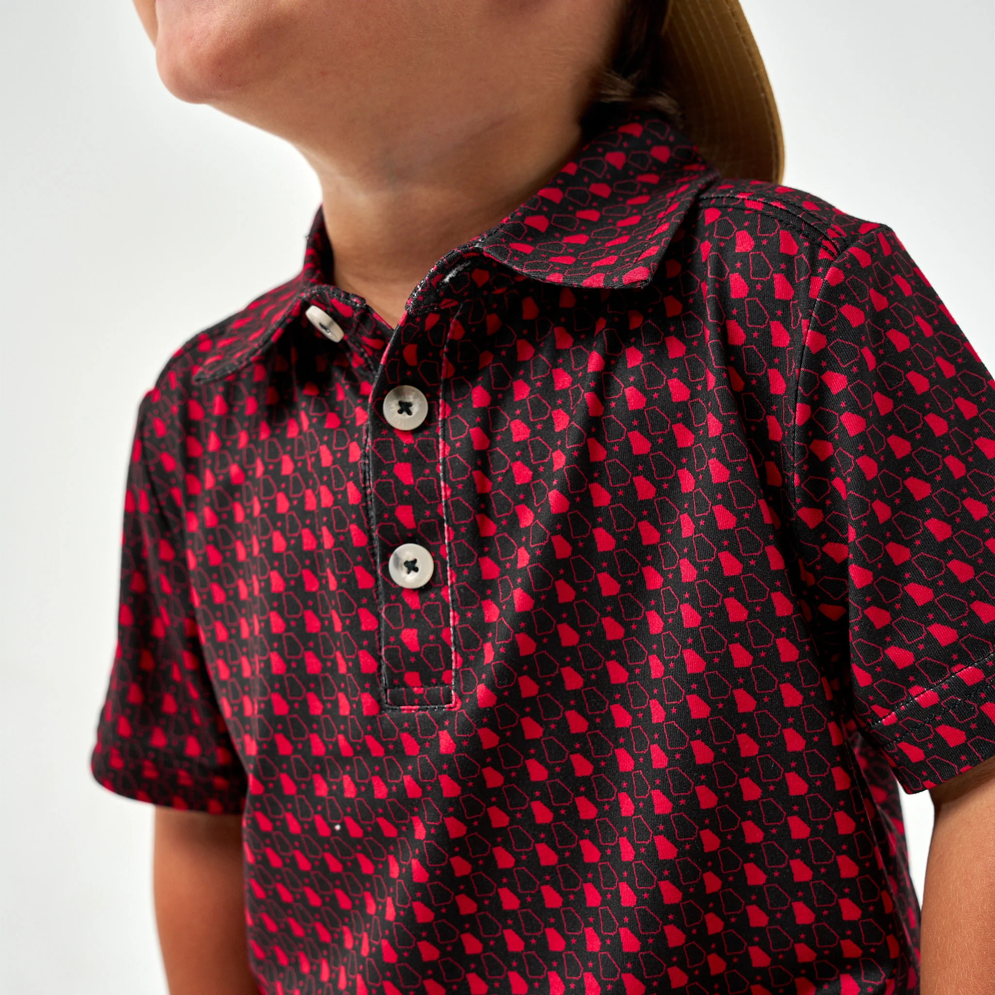 Youth Performance Polo - Georgia - Black & Red - Image 3