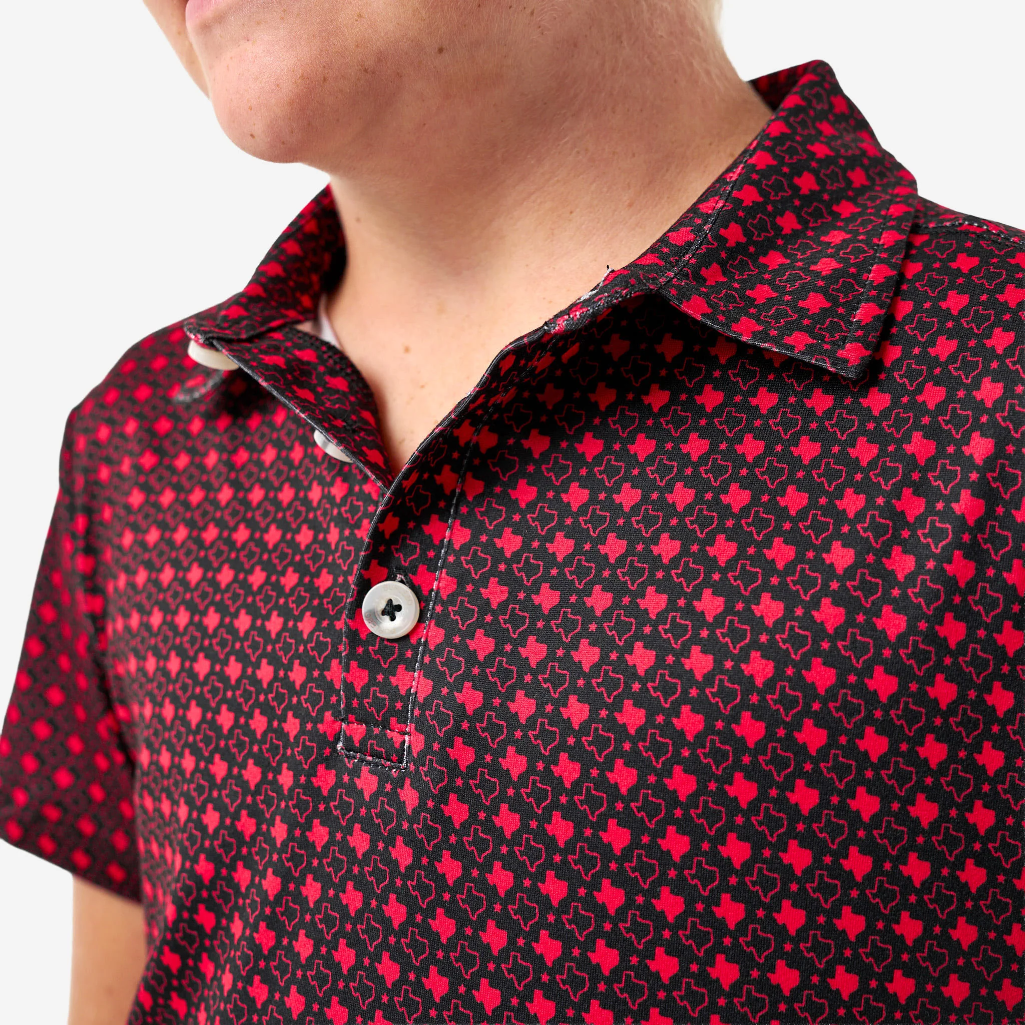 Youth Performance Polo - Texas - Black & Red - Image 3