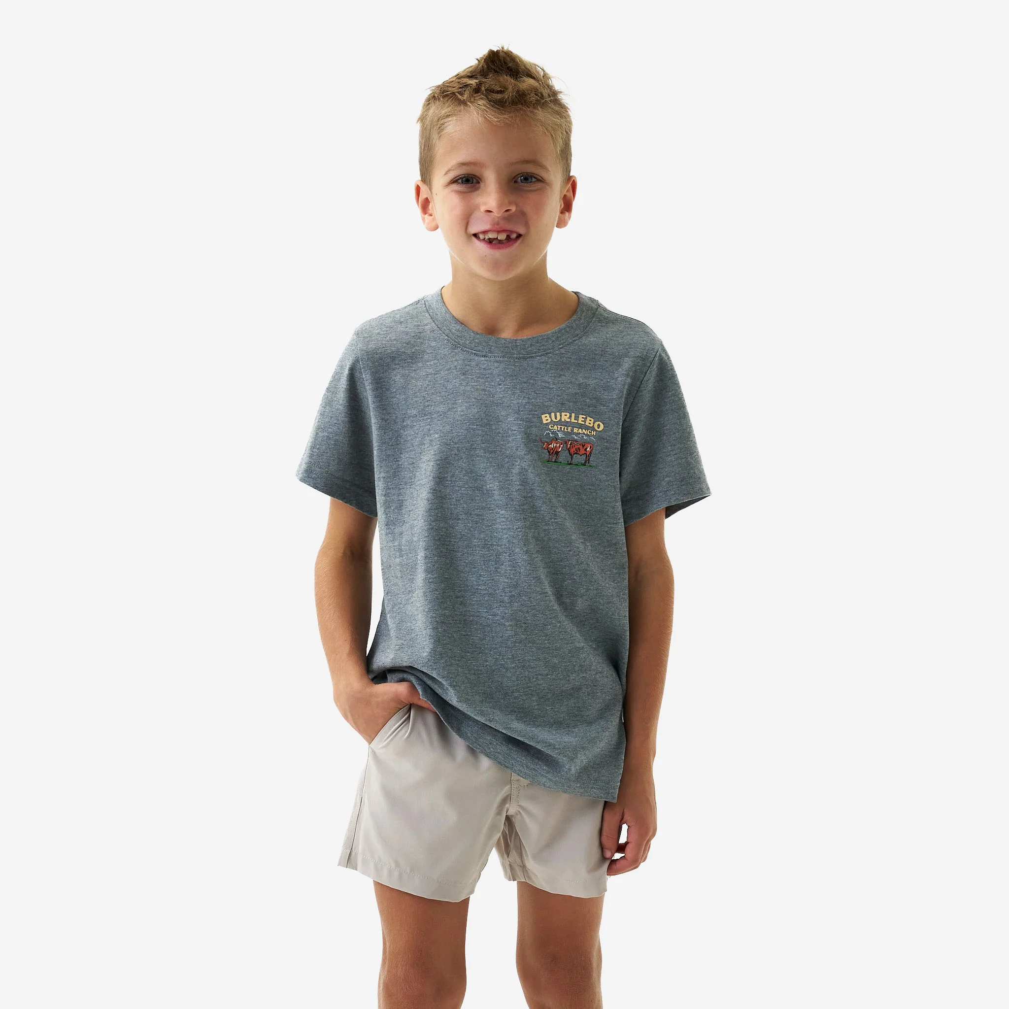Youth Short Sleeve Tee - BURLEBO Cattle Ranch - Dark Heather Grey - Image 3