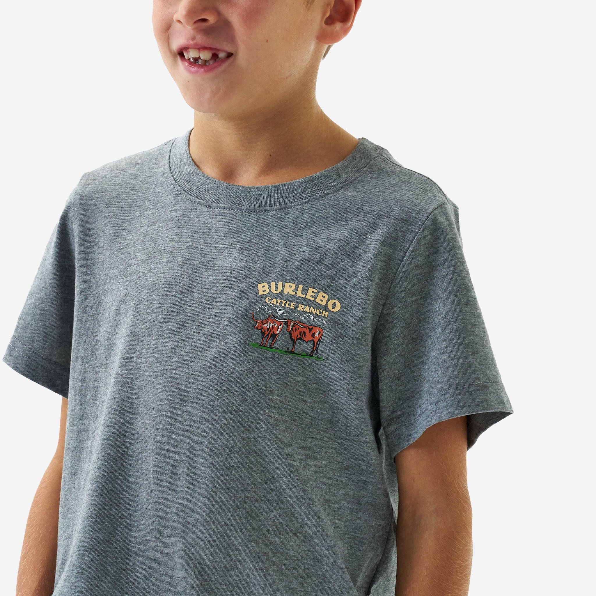 Youth Short Sleeve Tee - BURLEBO Cattle Ranch - Dark Heather Grey - Image 5
