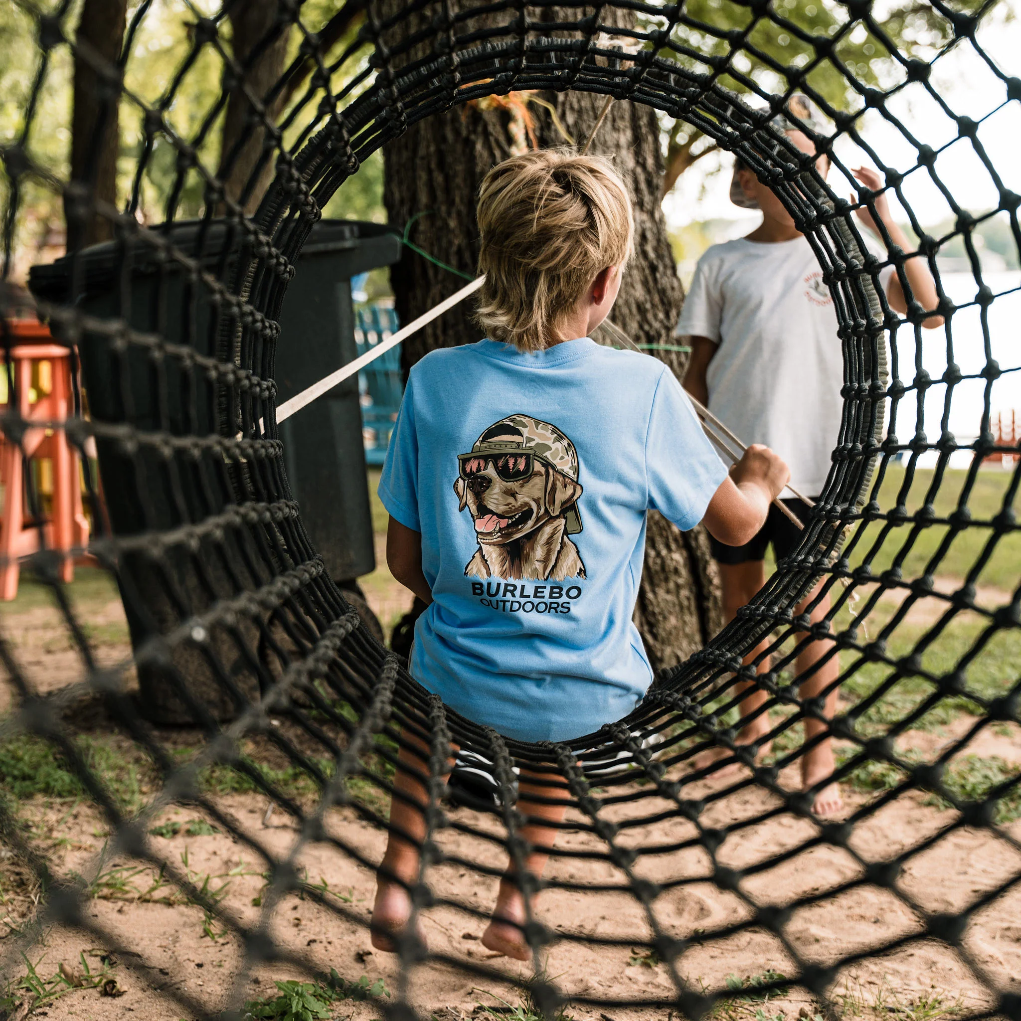 Youth Short Sleeve Tee - Mallard Camo Dog - Periwinkle Blue - Image 2