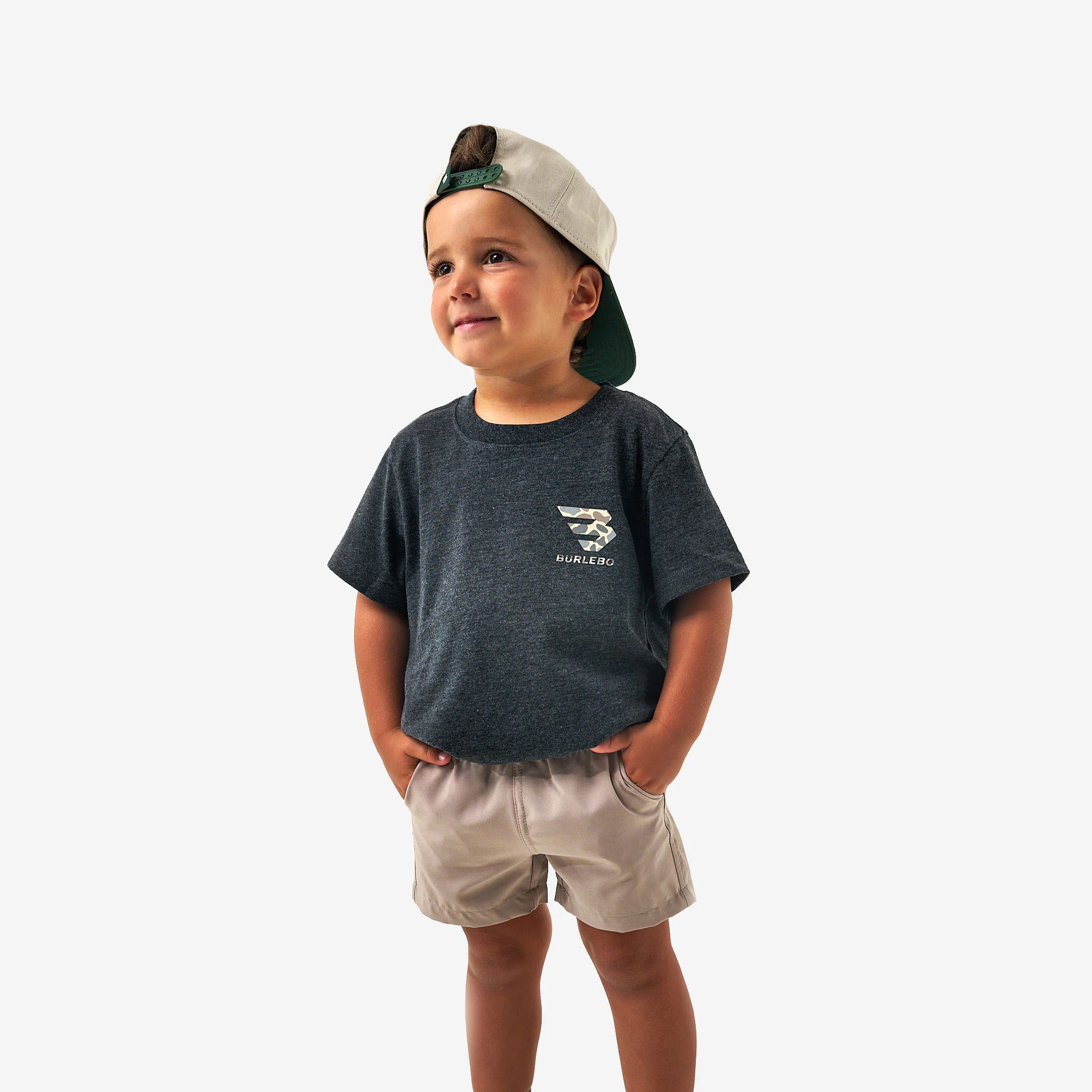 Youth Short Sleeve Tee - Flying B Deer Camo Logo - Heather Black - Image 2