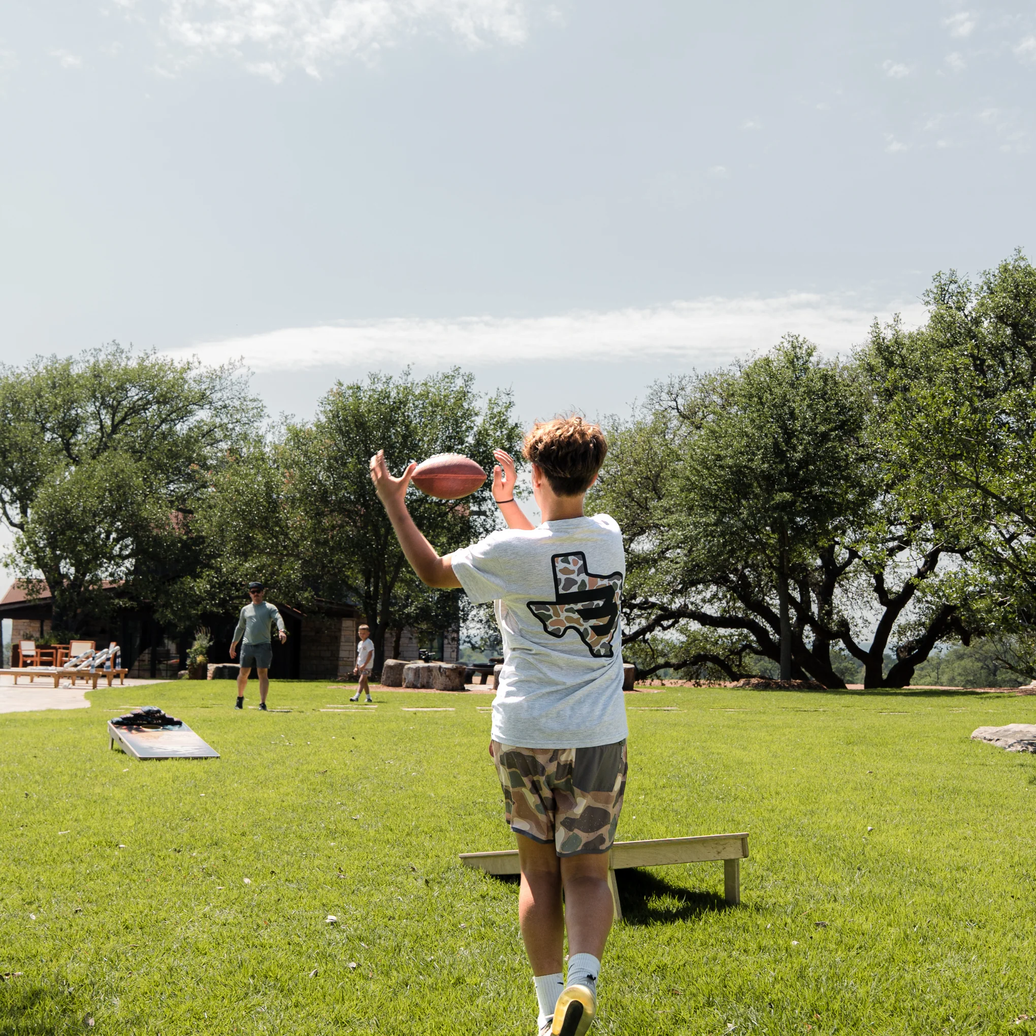 Youth Short Sleeve Tee - Texas Camo Flying B Logo - Heather Ash Grey - Image 2